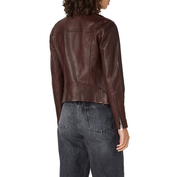 All Saints Dalby Dark Red Leather Long Sleeve Biker Jacket Women's Size 6 - Picture 3 of 15